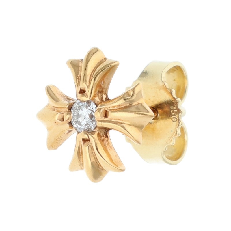 クロムハーツ Chrome Hearts　 22K No2 CH PLS DIA 22KCHプラススタッド 1ダイヤ ゴールドピアス(イエローゴールド×クリア 0.88g)【401152】【SJ02】【小物】【中古】bb17#rinkan*B