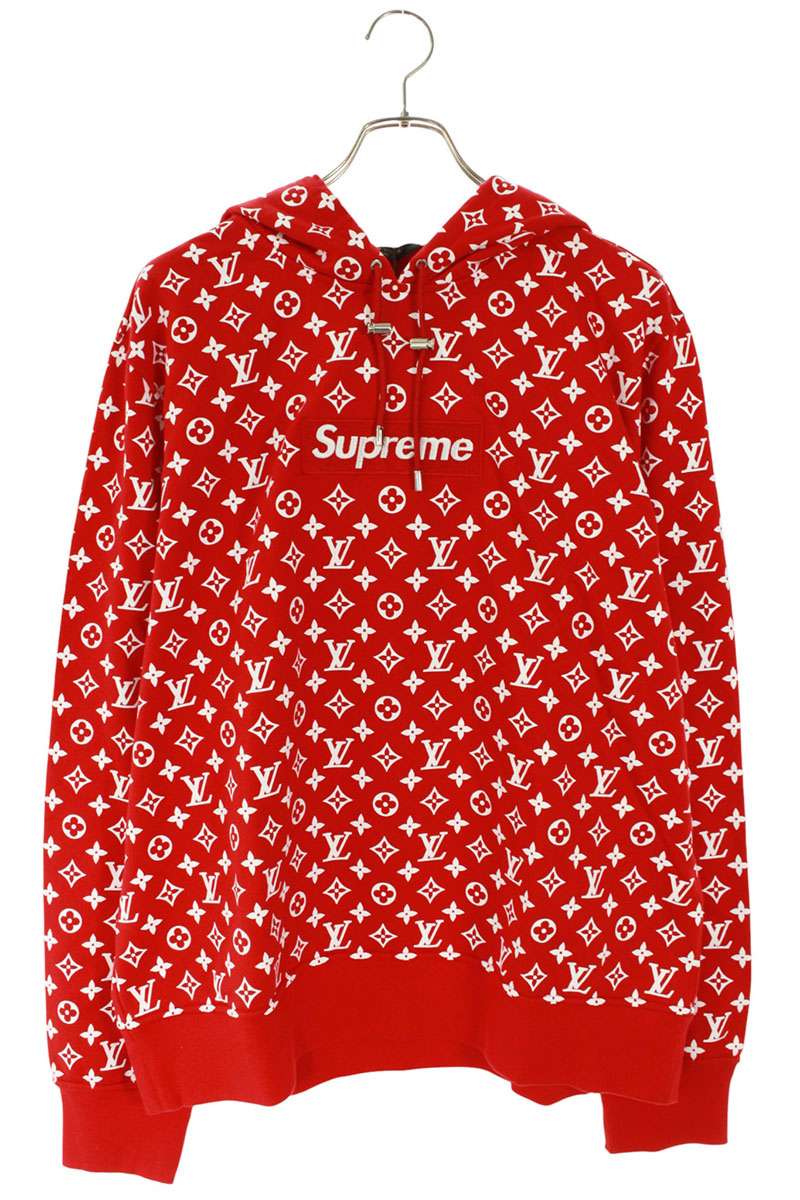 シュプリーム ルイヴィトン SUPREME LOUISVUITTON 大きさ:XXL  17AW  LV Box Logo Hooded Sweatshirt モノグラムボックスロゴプルオーバーパーカー(赤いこと)【901152】【SB01】【メンズ】【中古】bb429#rinkan*S