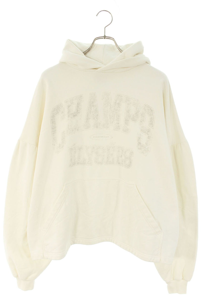 バレンシアガ BALENCIAGA サイズ:1 818433 TRVM9 CHAMPS ELYSESSクロップドプルオーバーパーカー(ホワイト)【601152】【SB01】【メンズ】【レディース】【中古】bb187#rinkan*A|RINKAN