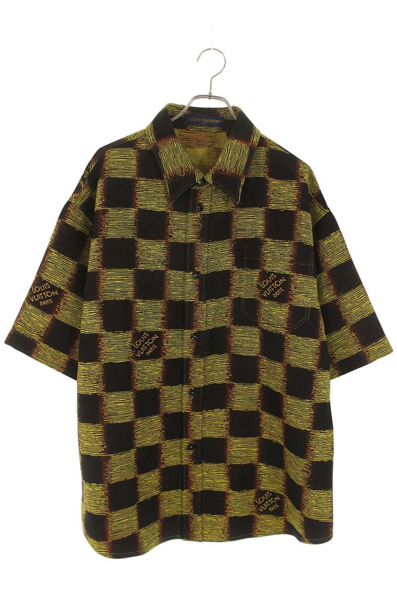 ルイヴィトン LOUISVUITTON 大きさ:L  24SS  RM241M FVD HQS15W ダミエウールオーバーサイズ半袖プルオーバー(黄色調×黒いこと調)【215062】【OM10】【メンズ】【中古】bb428#rinkan*A