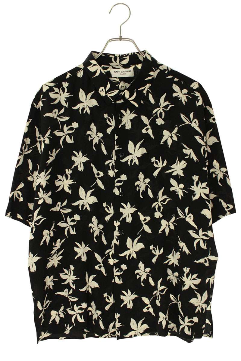 サンローランパリ SAINT LAURENT PARIS　 サイズ:40 601070 Y2C16 パームツリー総柄レーヨン半袖シャツ(ブラック)【114062】【SS13】【メンズ】【中古】bb429#rinkan*B