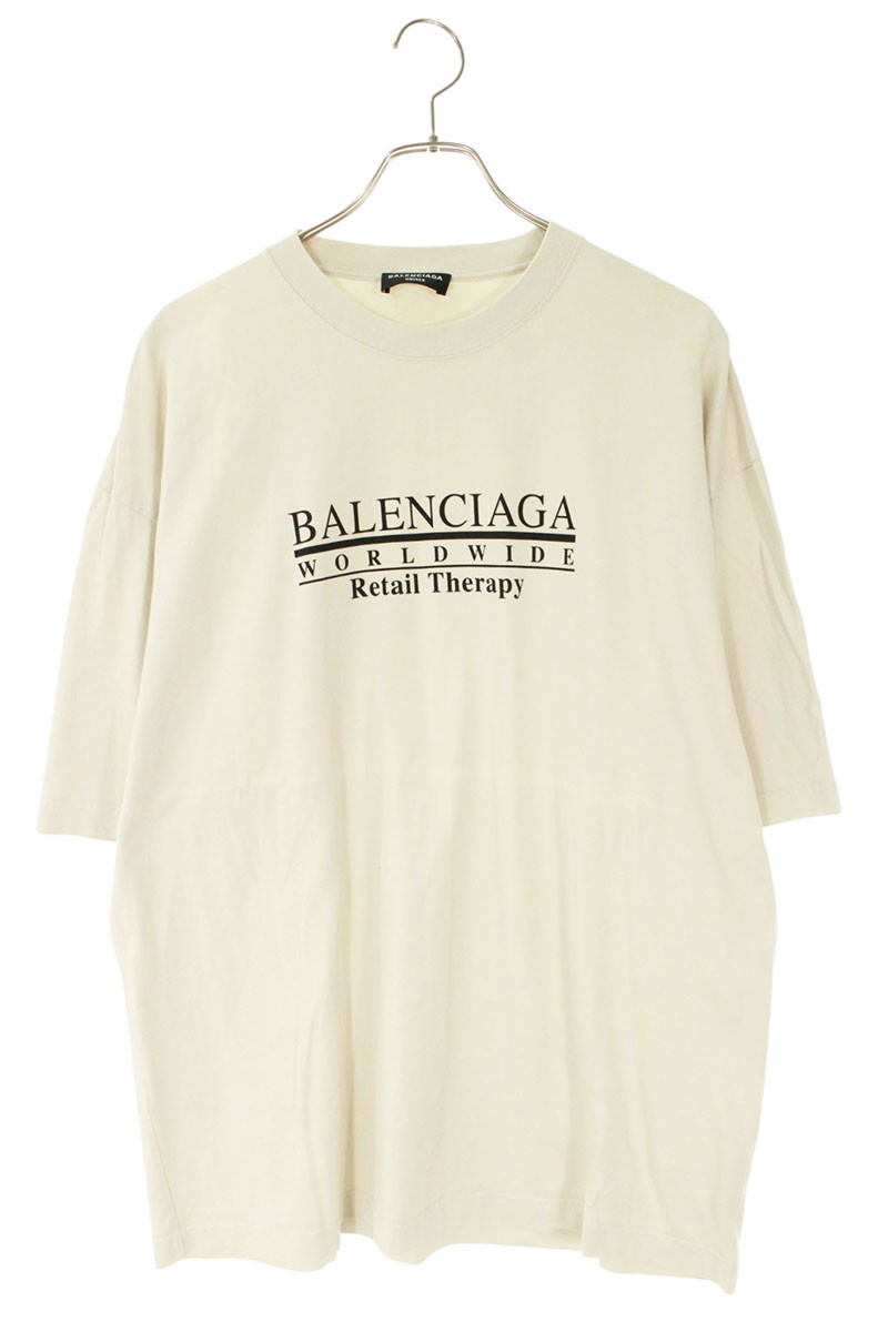 バレンシアガ BALENCIAGA　サイズ:L 612966 TLVB1 WORLDWIDEロゴプリントTシャツ(ライトベージュ)【114062】【SB01】【メンズ】【中古】bb94#rinkan*B｜RINKAN