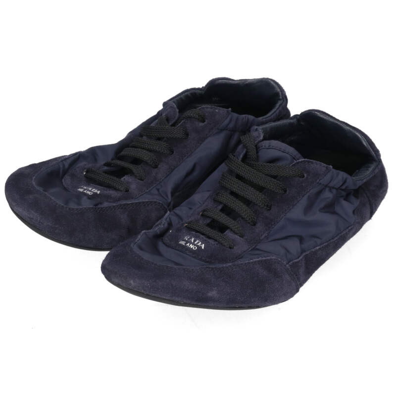 プラダ PRADA　サイズ:35 25SS 1E959N Re-Nylonスエードスニーカー(ネイビー)【102152】【BS99】【レディース】【小物】【中古】bb455#rinkan*B｜RINKAN