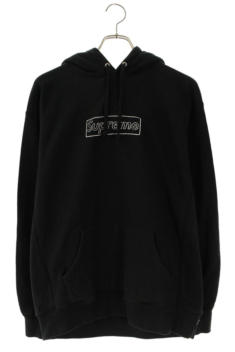 シュプリーム SUPREME 大いさ:M  21SS  KAWS Chalk Logo Hooded Sweatshirt カウズボックスロゴプルオーバーパーカー(黒いこと)【211152】【OM10】【メンズ】【中古】bb459#rinkan*B パーカー-トップス-メンズファッション