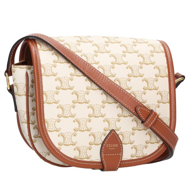セリーヌ CELINE   ファルコ カーフスキントリオンフ総柄ショルダーバッグ(ベージュ×赤銅色)【211152】【SB01】【小物】【中古】bb429#rinkan*A