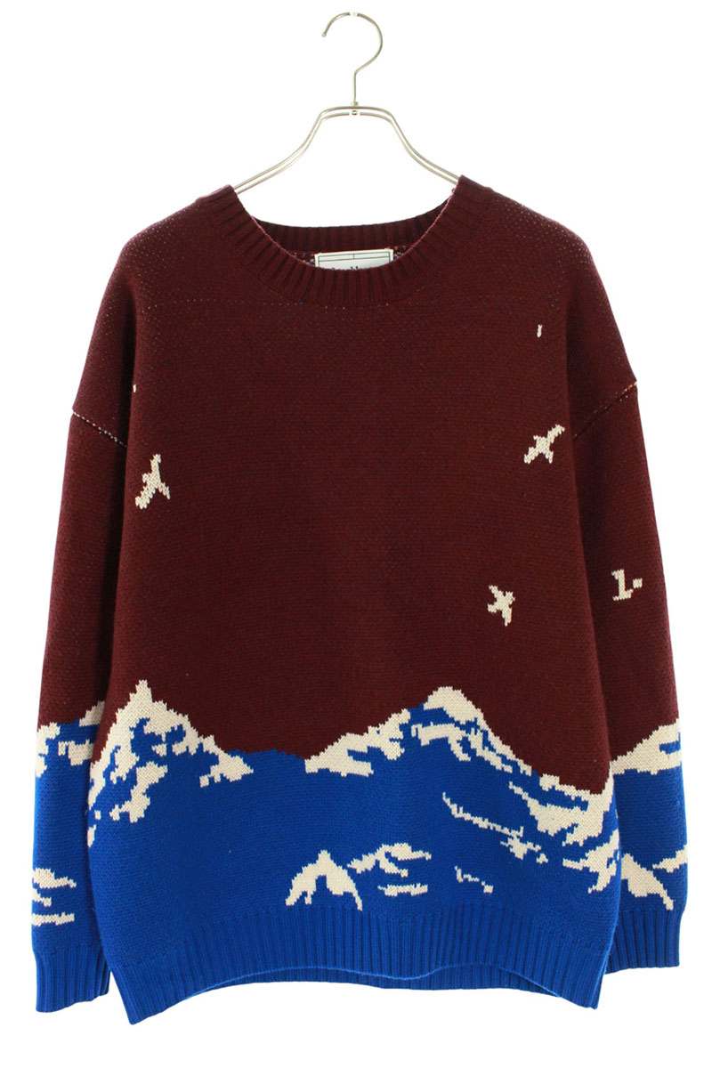 カサブランカ CASABLANCA　 サイズ:M 総柄ウールニット(ボルドー×ブルー)【411152】【BS55】【メンズ】【中古】bb459#rinkan*B