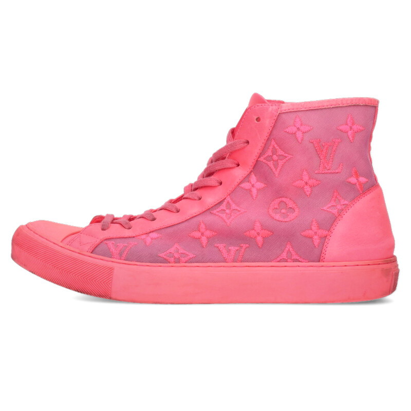 ルイヴィトン LOUISVUITTON　 サイズ:7.5 タトゥーライン モノグラムメッシュハイカットスニーカー(ピンク)【421152】【BS99】【メンズ】【小物】【中古】bb380#rinkan*B