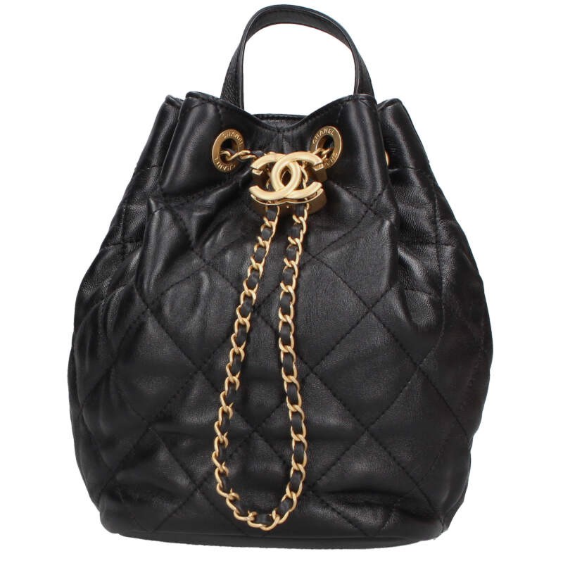 シャネル CHANEL  ラムスキンチェーンストラップ合切袋うしろ側容器に並べる(黒いこと×ゴールド)【511152】【SB01】【小物】【中古】bb51#rinkan*B