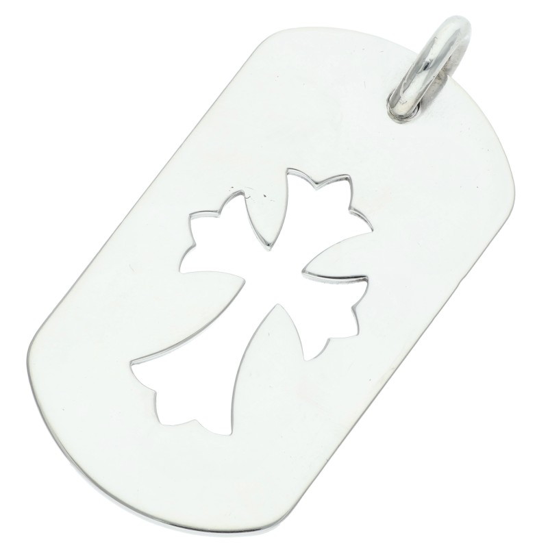 クロムハーツ Chrome Hearts   D TAG LRG CO CRS カットアウトクロス ラージドッグタグネックレストップ(しろがね色 18.26g)【321152】【FK04】【小物】【中古】bb443#rinkan*B