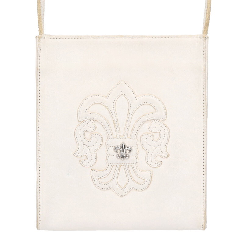 クロムハーツ Chrome Hearts　 SQ PKT BS FLUER スクエアポケット BSフレアパッチレザーショルダーバッグ(ホワイト×シルバー)【711152】【SJ02】【小物】【中古】bb17#rinkan*B