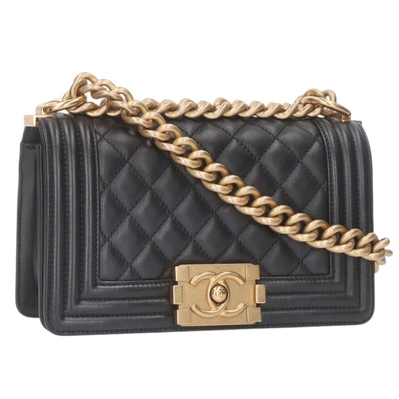シャネル CHANEL 大きさ:20  男の子シャネル20 ココマークラムスキンチェーンショルダーバッグ(黒いこと×ゴールド)【711152】【SS13】【小物】【中古】bb76#rinkan*B