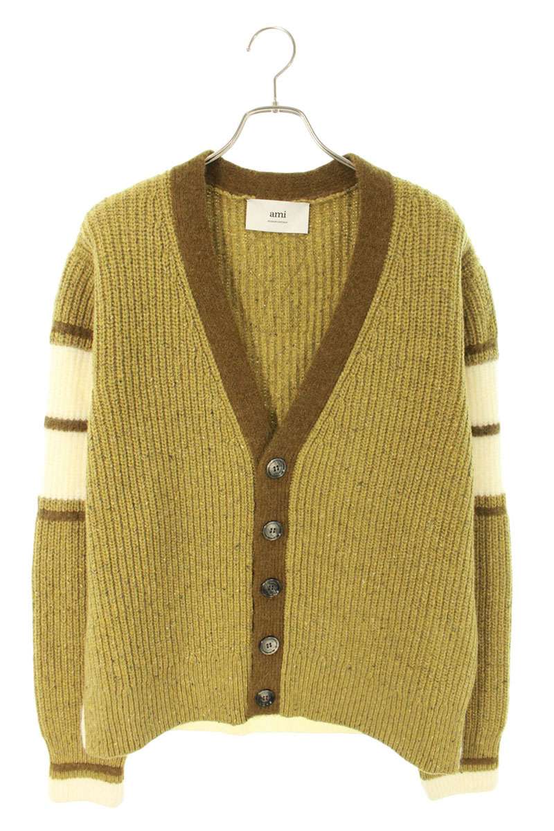 アミアレクサンドルマテュッシ AMI Alexandre Mattiussi　 サイズ:XL 25AW HKC358 バイカラーカーディガン(グリーン)【021152】【SB01】【メンズ】【新古品】bb78#rinkan*N