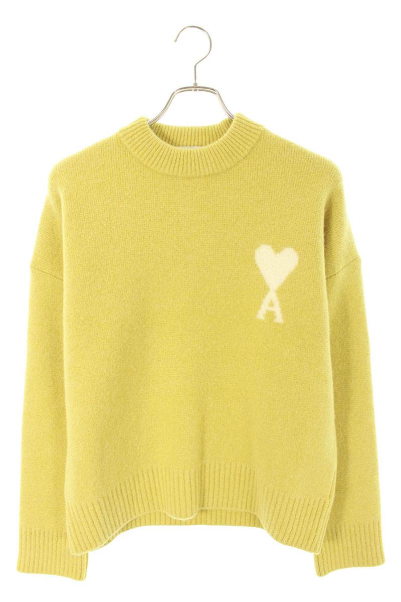アミアレクサンドルマテュッシ AMI Alexandre Mattiussi　 サイズ:S 25AW UKS836 ハートA刺繍クルーネックニット(イエロー調)【021152】【SB01】【メンズ】【新古品】bb78#rinkan*N