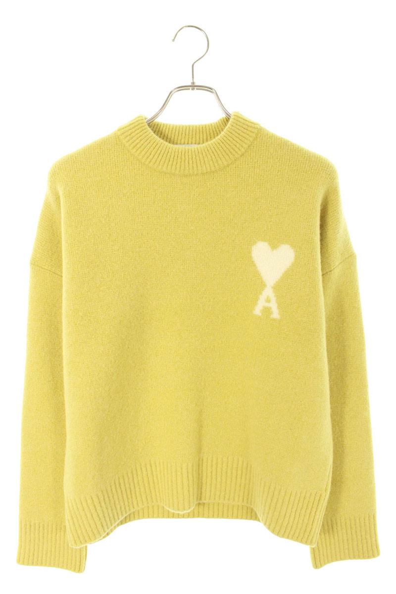 アミアレクサンドルマテュッシ AMI Alexandre Mattiussi　 サイズ:XL 25AW UKS836 ハートA刺繍クルーネックニット(イエロー調)【021152】【SB01】【メンズ】【新古品】bb78#rinkan*N