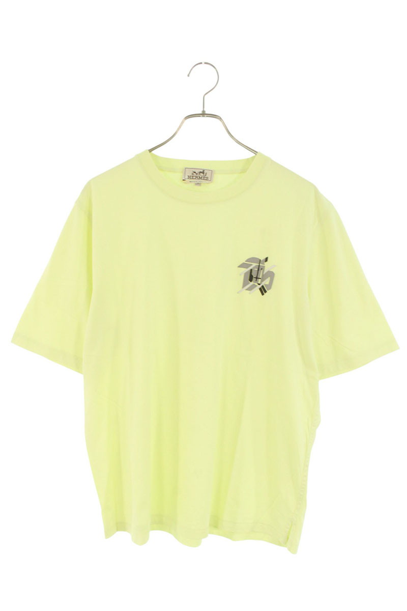 エルメス HERMES　 サイズ:L フロントワッペンデザインクルーネックTシャツ(イエロー)【221152】【BS99】【メンズ】【中古】bb94#rinkan*B