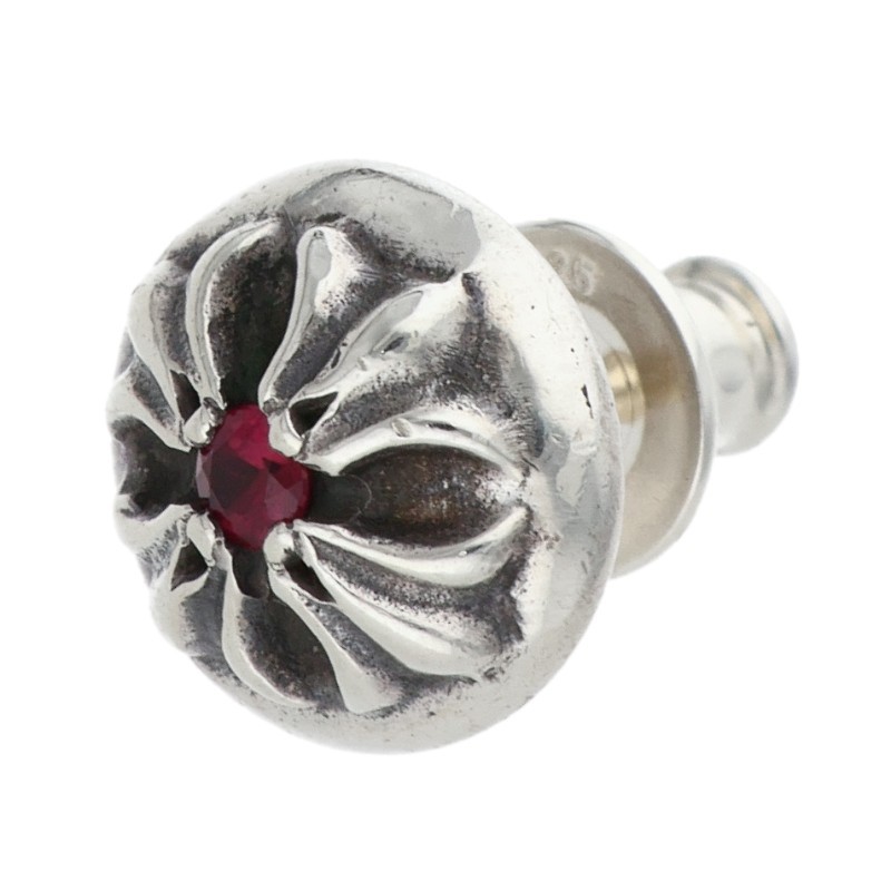 クロムハーツ Chrome Hearts   STUD CRSBLL RUBY クロスボールスタッド 1ルビーシルバーピアス(しろがね色×赤いこと 1.48g)【221152】【os06】【小物】【中古】bb453#rinkan*B