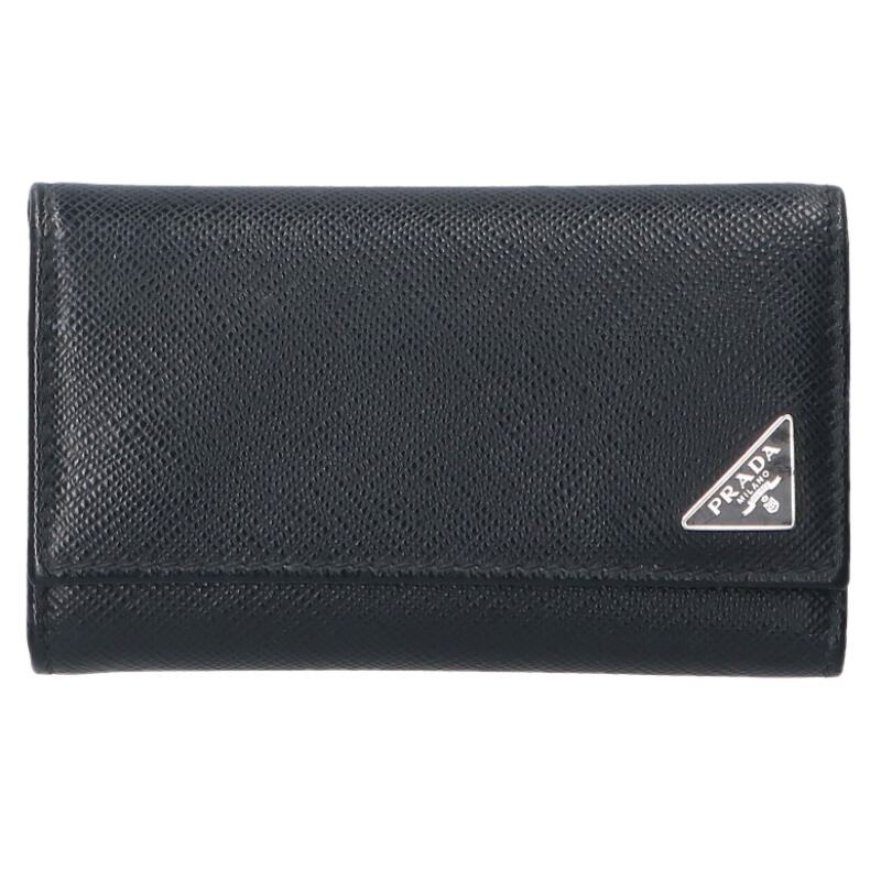 プラダ PRADA　 2PG222 三角プレートサフィアーノレザーキーケース(ブラック)【521152】【BS99】【小物】【中古】bb455#rinkan*C