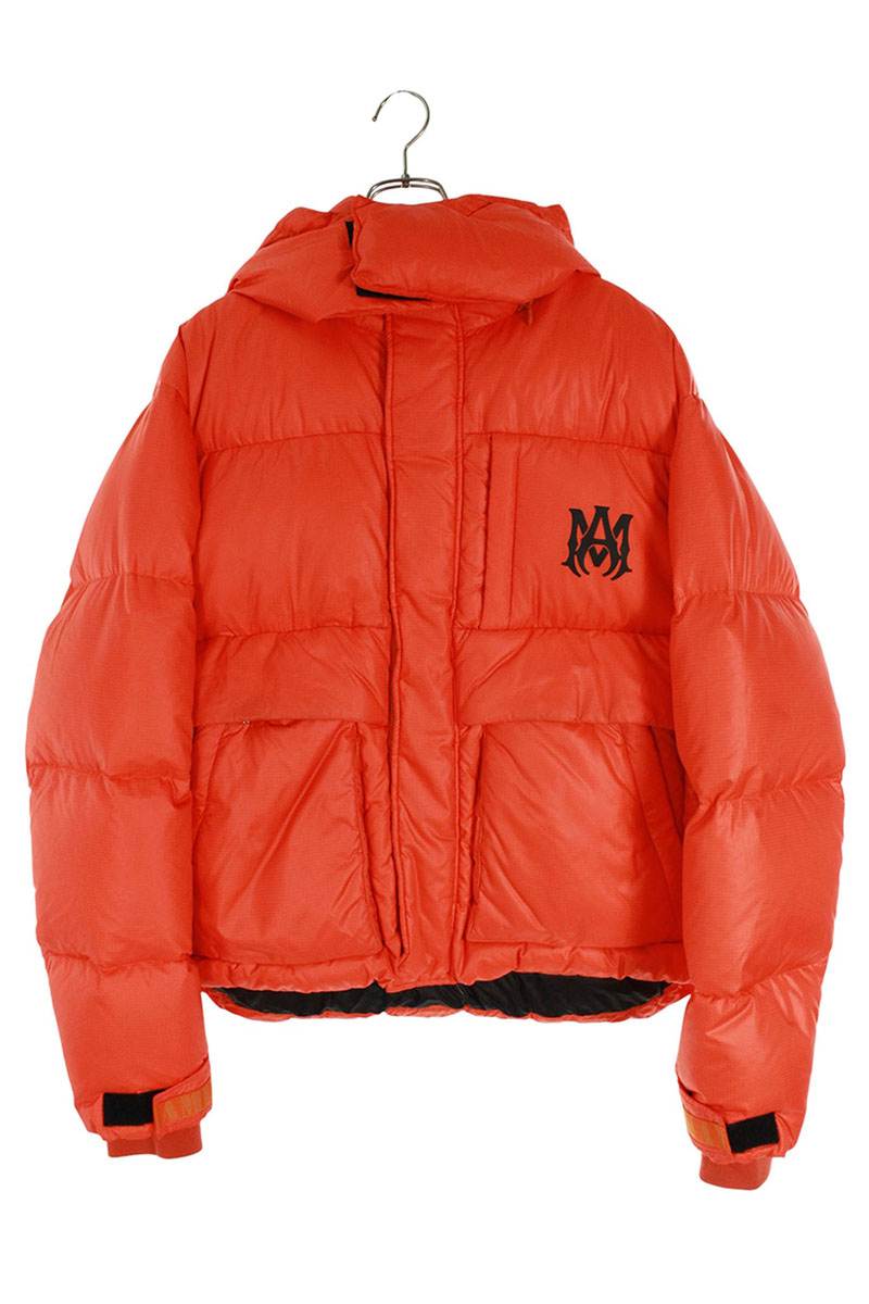 アミリ AMIRI　 サイズ:L MAロゴプリント フード付きダウンジャケット(オレンジ)【121152】【BS55】【メンズ】【中古】bb87#rinkan*C