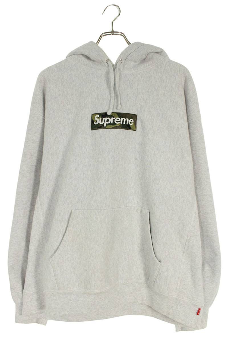シュプリーム SUPREME　 サイズ:XL 23AW Box Logo Hooded Sweatshirt ボックスロゴフーデッドスウェットシャツパーカー(ライトグレー×グリーン)【221152】【OM10】【メンズ】【中古】bb127#rinkan*B