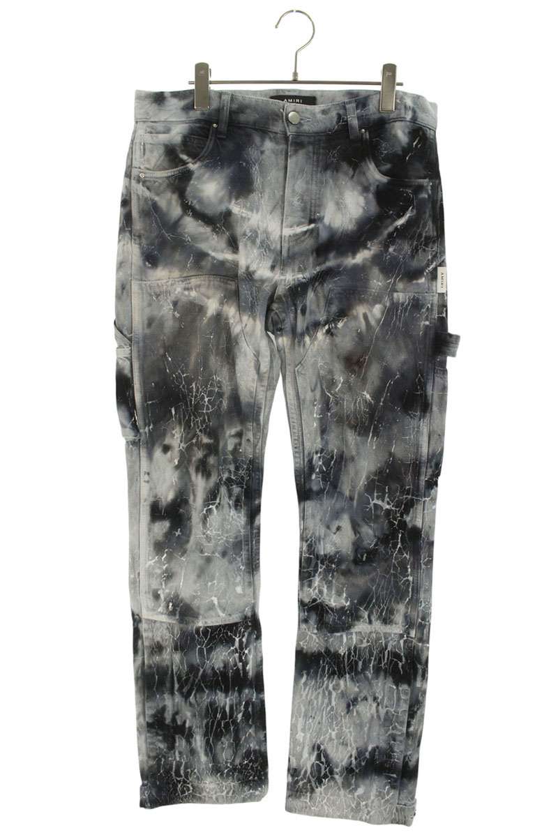 アミリ AMIRI　 サイズ:29インチ 総柄 ダブルニー カーペンターデニムパンツ(グレー調)【121152】【SB01】【メンズ】【中古】bb87#rinkan*B