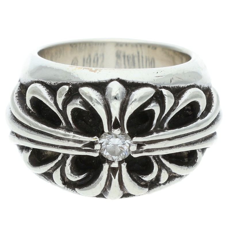 クロムハーツ Chrome Hearts　 サイズ:6号 FLRL CRS 1DIA フローラルクロス 1ダイヤ シルバーリング(シルバー×クリア 14.58g)【721152】【OK15】【小物】【中古】bb411#rinkan*B 198,891円