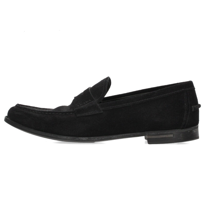 プラダ PRADA　 サイズ:6 2DA119 スウェードローファーシューズ(ブラック)【321152】【BS99】【メンズ】【小物】【中古】bb212#rinkan*B