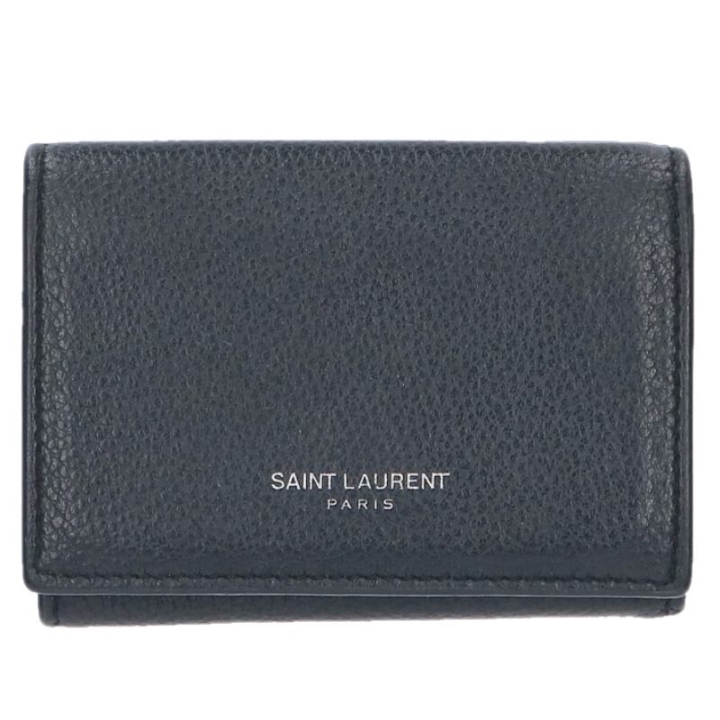 【美品】サンローランパリ☆シボ革　三つ折り　ミニウォレット　ブラック 楽天市場】サンローラン パリ 三つ折り財布 黒 ナイロン ヤシ【未使用