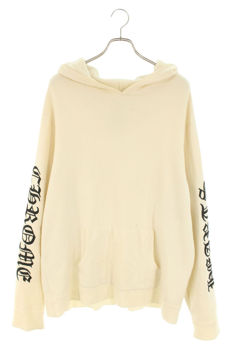 クロムハーツ Chrome Hearts　サイズ:XL U LIFE SENTENCE アームロゴ刺繍カシミアプルオーバーパーカー(オフホワイト)【102152】【FK04】【メンズ】【中古】bb223#rinkan*C ｜RINKAN