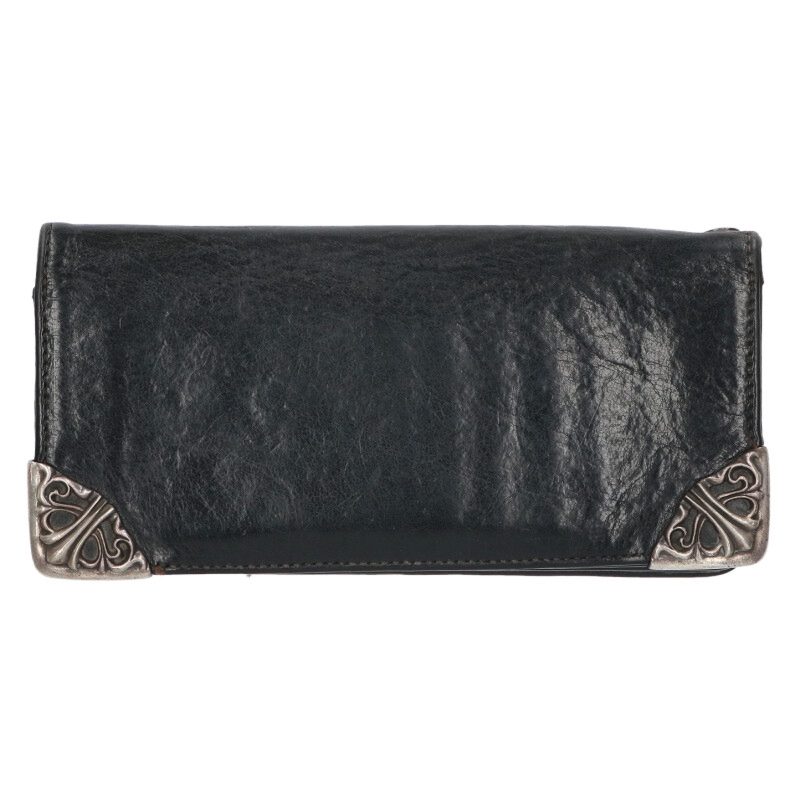 クロムハーツ Chrome Hearts　 LNG SNGL FLD TIPS シングルフォールド レザーウォレット財布(ブラック×シルバー)【321152】【SS07】【小物】【中古】bb377#rinkan*B