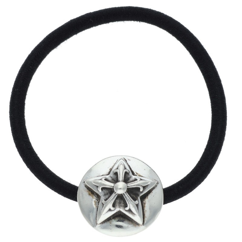 クロムハーツ Chrome Hearts   HAIRBAND スターボタンヘアゴム シルバーコンチョ(しろがね色×黒いこと 総掛け目16.18g)【721152】【NO05】【小物】【中古】bb432#rinkan*B