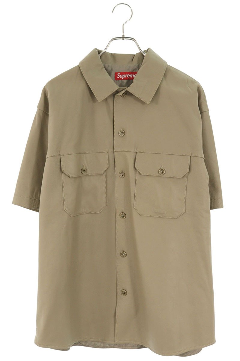 シュプリーム SUPREME サイズ:M  23AW  S S Leather Work Shirt レザーワーク半袖シャツ(ベージュ)【914062】【SB01】【メンズ】【中古】bb382#rinkan*B