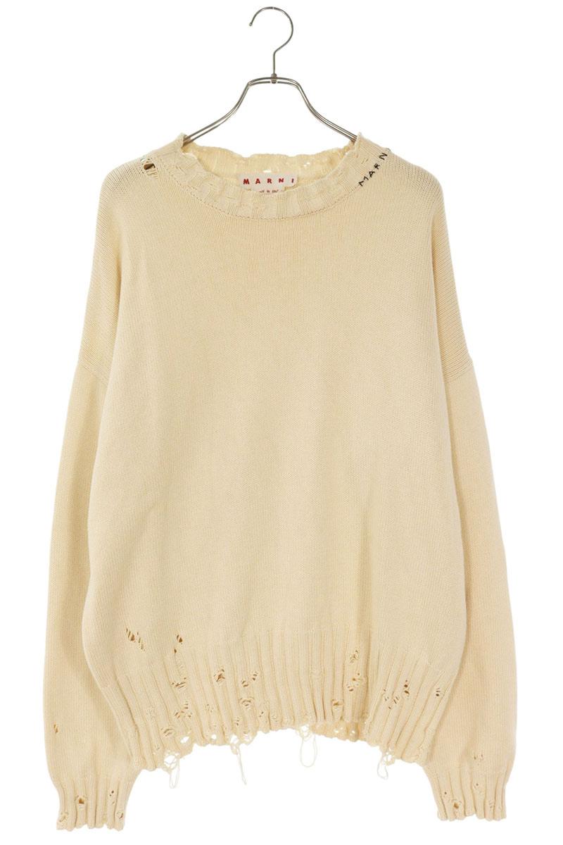 マルニ MARNI 大きさ:52  22AW  GCMG210A0 ネックロゴステッチダメージ産業編み物(ベージュ)【721152】【SB01】【メンズ】【中古】bb380#rinkan*B