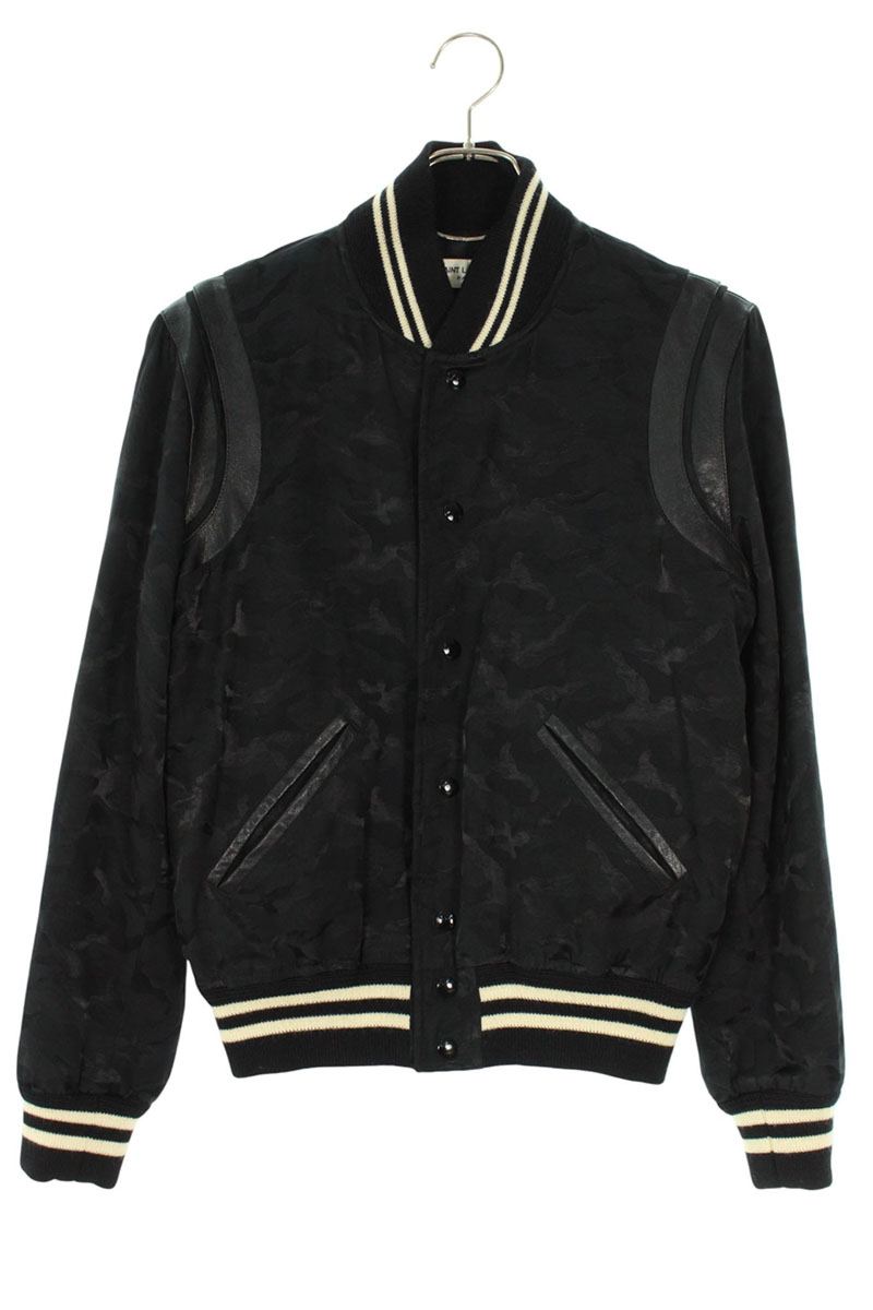 サンローランパリ SAINT LAURENT PARIS　 サイズ:44 テディ 354718 Y008P カモ柄レザートリムスタジャンブルゾン(ブラック)【721152】【OM10】【メンズ】【中古】bb384#rinkan*B