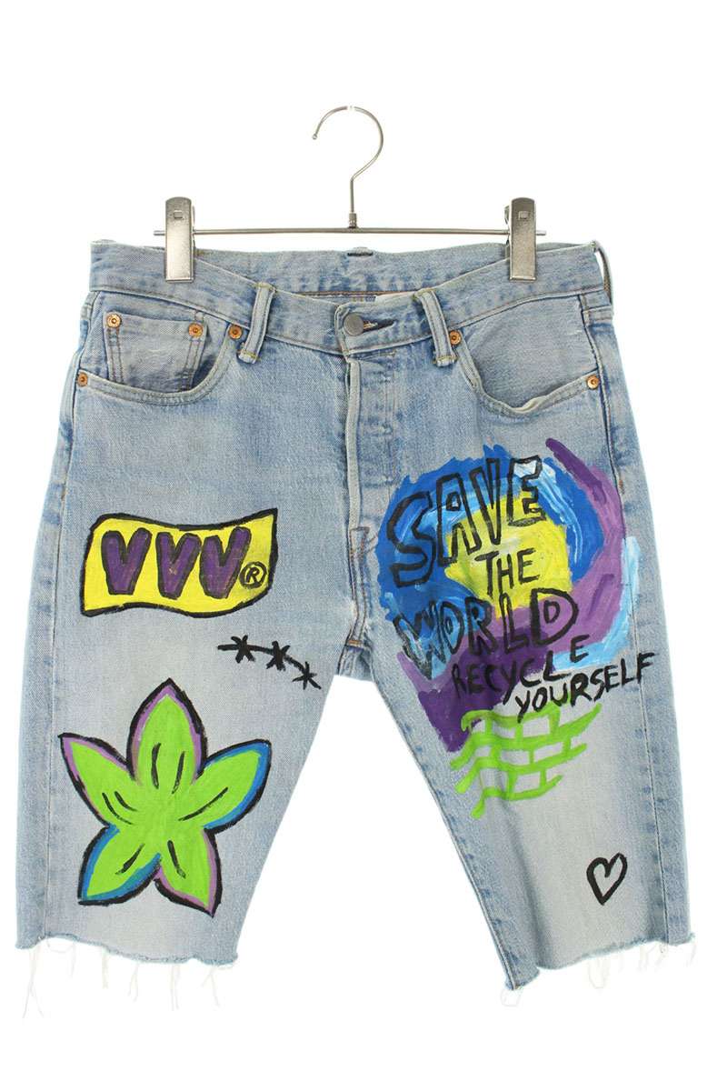 ブイブイブイ VVV ×リーヴァイズジーンズ LEVI\u0027S 大いさ:30 絵の具製造ジーンズさる股引き(インディゴ×マルチ色合い)【102152】【BS99】【メンズ】【中古】bb428#rinkan*B メンズファッション-ズボン・パンツ