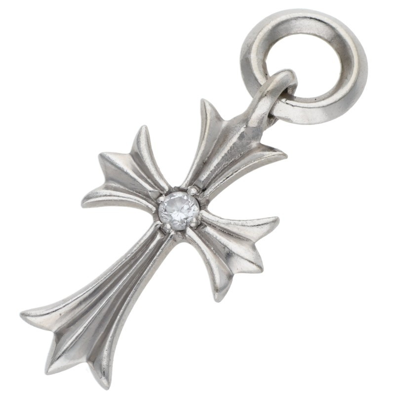 クロムハーツ Chrome Hearts   18K TINY CH CROSS タイニーCH差し交わす 1金剛石 ホワイトゴールドネックレストップ(白いことゴールド×せつ然たる 5.23g)【621152】【SJ02】【小物】【中古】bb17#rinkan*B