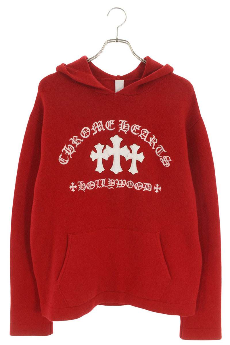 クロムハーツ Chrome Hearts 大きさ:M  SAILIN ON 固定ディスク PLVR CHSMR セメタリークロスカシミアニットプルオーバーパーカー(赤いこと)【721152】【SJ02】【メンズ】【中古】bb17#rinkan*B