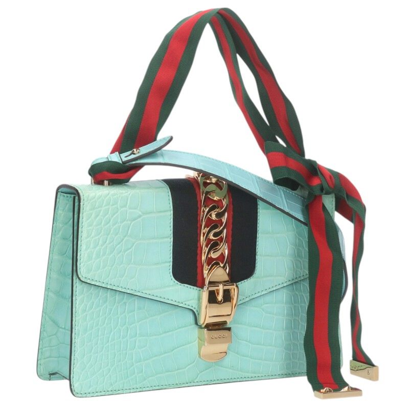 グッチ GUCCI   421882 シルヴィ クロコレザーショルダーバッグ(点火装置青色調)【212152】【BS99】【小物】【中古】bb459#rinkan*B