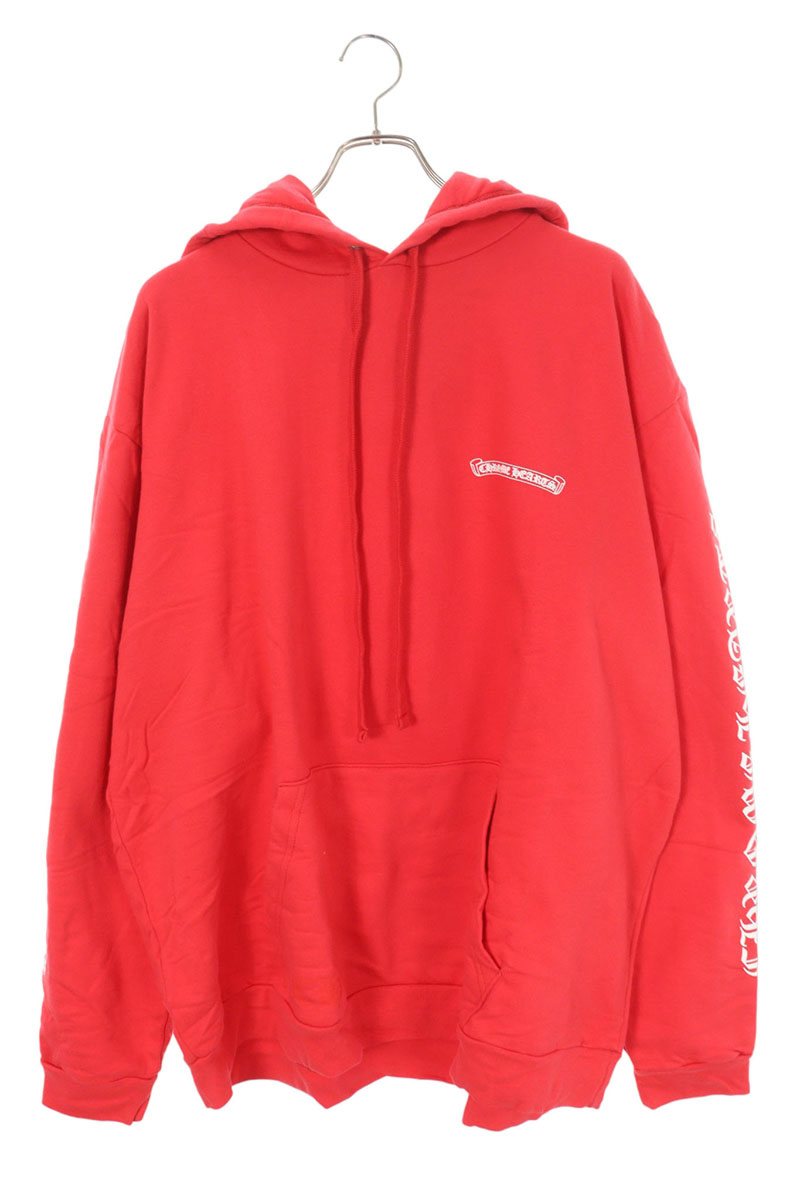 クロムハーツ Chrome Hearts　 サイズ:XXL SWTSHRT PLVR 袖英字プリントプルオーバーパーカー(レッド)【102152】【FK04】【メンズ】【中古】bb82#rinkan*A