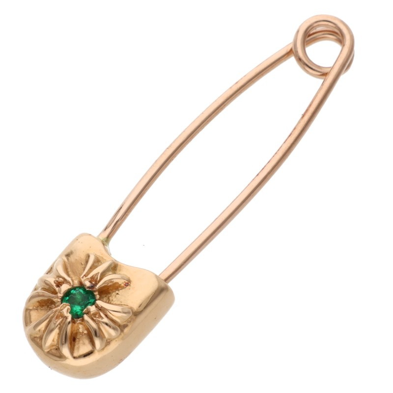 クロムハーツ Chrome Hearts   22K SAFETY PIN S 1 EMRLD 22Kスモールセーフティピン 1エメラルド ゴールド頸飾りいの一番(黄色ゴールド×緑であること 3.16g)【102152】【SJ02】【小物】【中古】bb82#rinkan*S