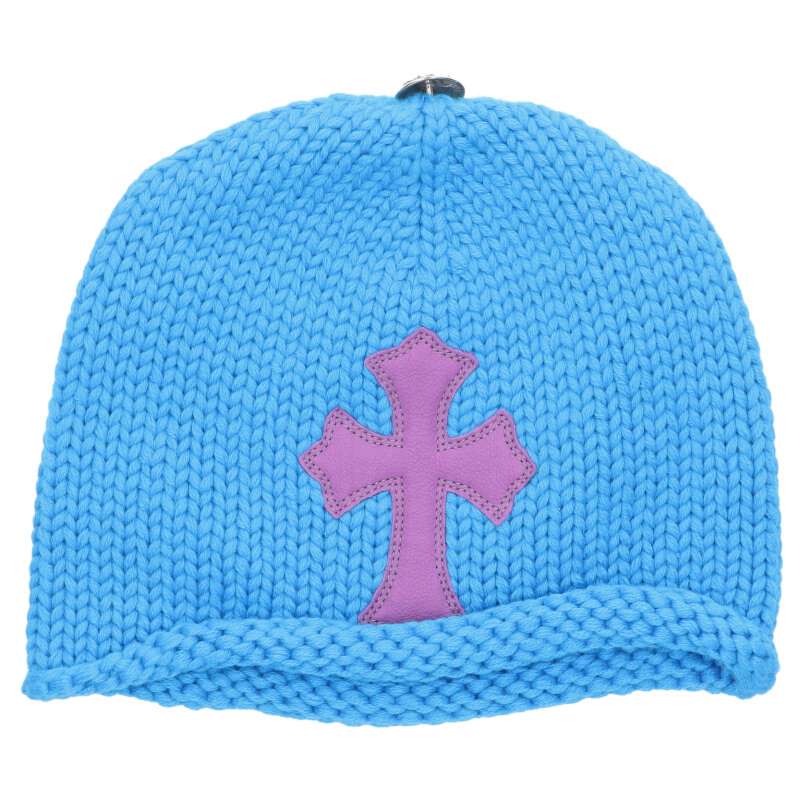 クロムハーツ Chrome Hearts 大きさ:ONE SIZE  BEANIE CASH はりつけ台継ぎ切れ付き添い人カシミアビーニー(青碧×しろがね色)【102152】【SJ02】【小物】【中古】bb82#rinkan*S