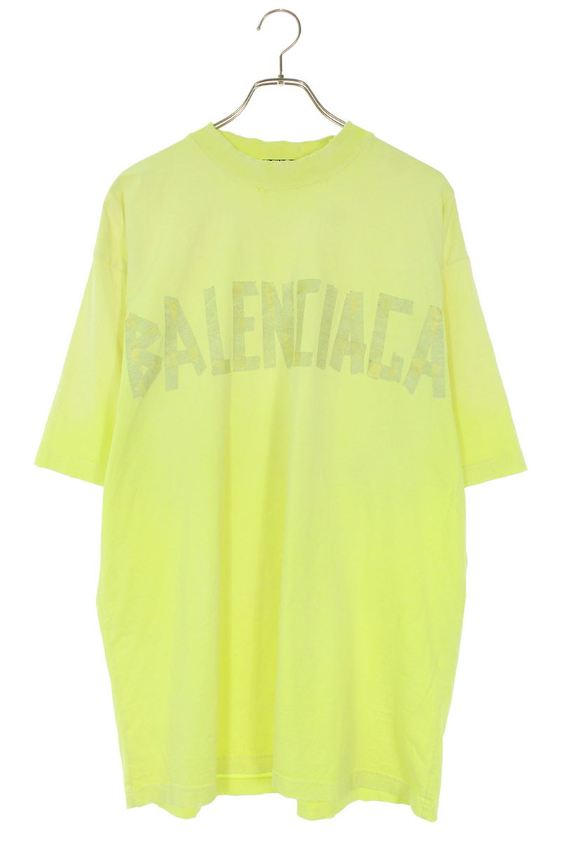 バレンシアガ BALENCIAGA　 サイズ:S 739784 TOVA9 テープロゴTシャツ(イエロー)【923062】【FK04】【メンズ】【中古】bb380#rinkan*B
