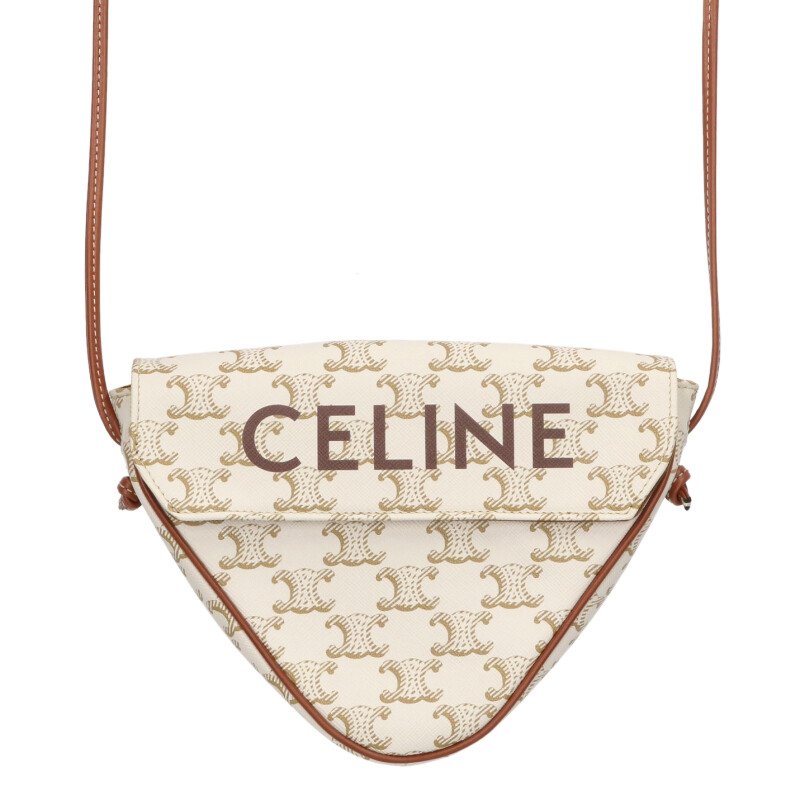 セリーヌ CELINE　 トライアングル トリオンフロゴショルダーバッグ(ホワイト×ブラウン)【412152】【BS99】【小物】【中古】bb33#rinkan*A