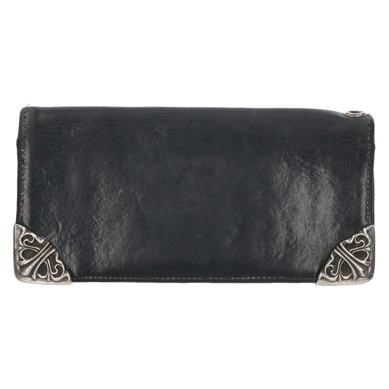 クロムハーツ Chrome Hearts　 LNG SNGL FLD TIPS シングルフォールド レザーウォレット財布(ブラック×シルバー)【402152】【SS07】【小物】【中古】bb377#rinkan*B