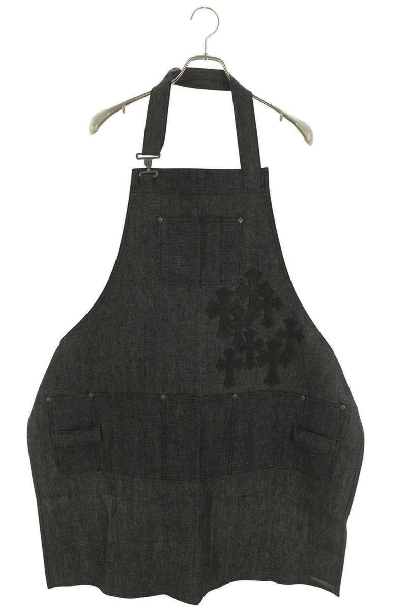 クロムハーツ Chrome Hearts   CEMETERY CROSS APRON セメタリークロスパッチデニムエプロン(黒いこと×しろがね色)【502152】【SJ02】【中古】bb339#rinkan*S