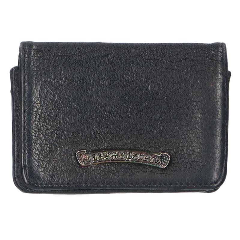 クロムハーツ Chrome Hearts　 CRD CSE3PKTWDV1 ブラックロジウムアーチロゴプレート3ポケットレザカードケース(ブラック)【602152】【NO05】【小物】【中古】bb33#rinkan*B