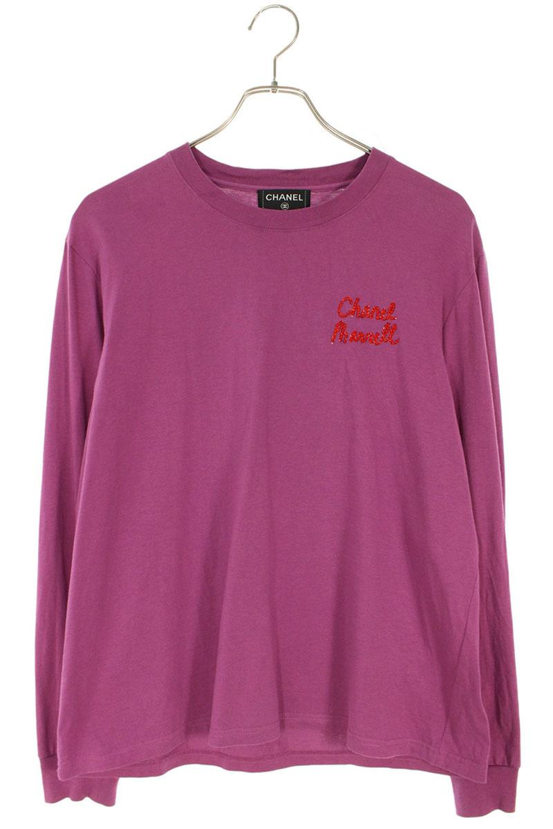 シャネル CHANEL　 ×ファレルウィリアムス サイズ:M P61051K46833 スパンコール装飾バックプリント長袖カットソー(パープル)【412152】【SB01】【メンズ】【レディース】【中古】bb384#rinkan*C