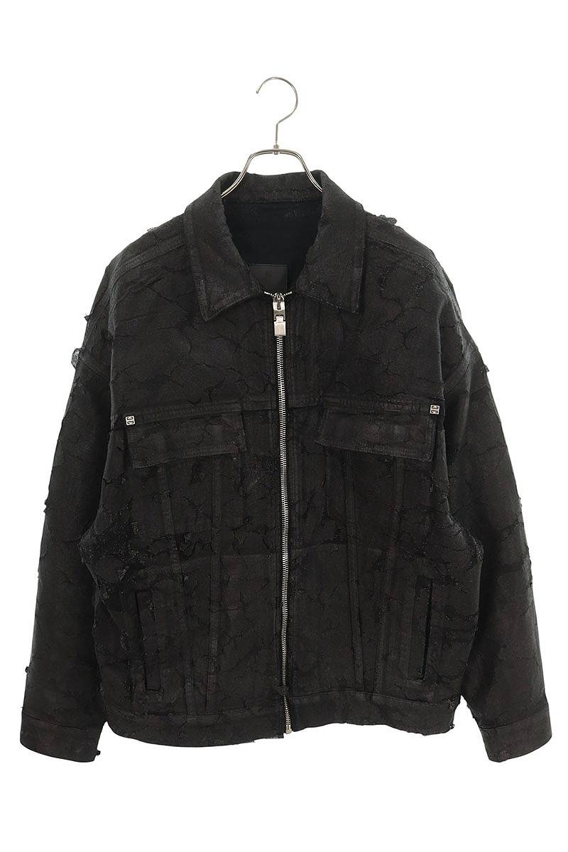 ジバンシィ GIVENCHY　 サイズ:L BM00UT50M6 デストロイ加工ジップアップデニムジャケット(ブラック)【702152】【OM10】【メンズ】【中古】bb295#rinkan*B