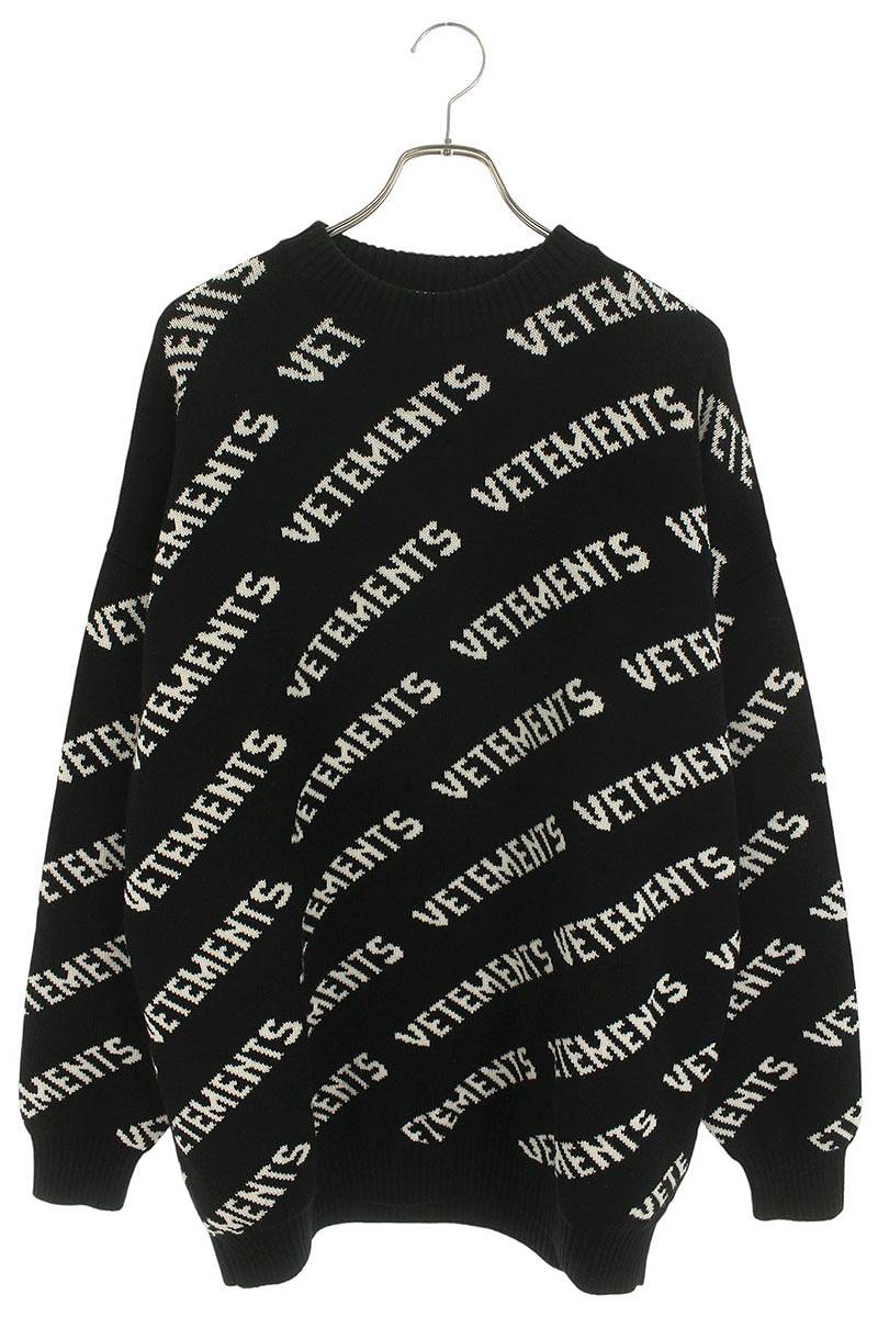 ヴェトモン VETEMENTS 大きさ:S  UA53KN300B オールオーバーロゴニット(黒いこと×白いこと)【702152】【BS55】【メンズ】【中古】bb51#rinkan*B
