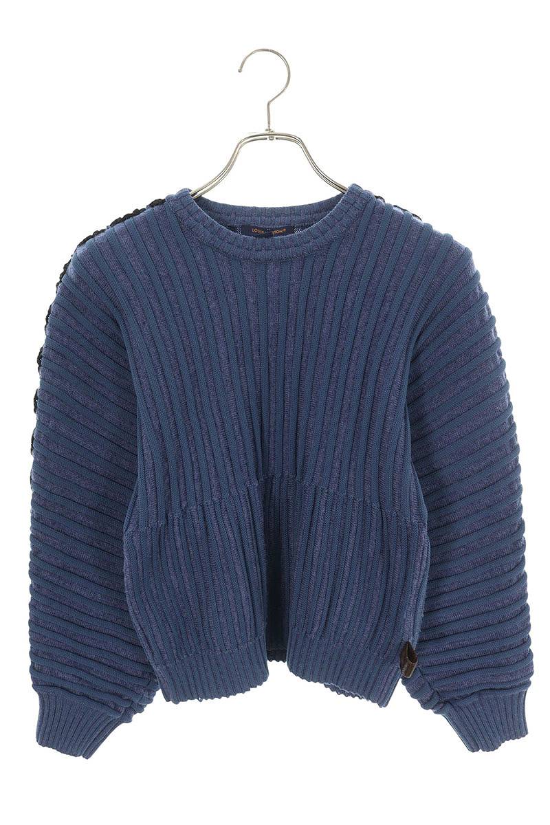 ルイヴィトン LOUISVUITTON　 サイズ:XS RW231A V19 FOKL87 アーム装飾リブクルーネックニット(ブルー)【702152】【SB01】【レディース】【中古】bb378#rinkan*B