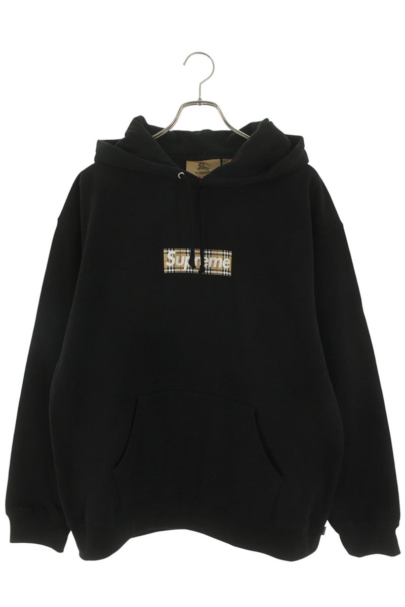 シュプリーム SUPREME　 ×バーバリー Burberry サイズ:XL Burberry Box Logo Hooded Sweatshirt ボックスロゴパーカー(ブラック)【802152】【SB01】【メンズ】【中古】bb459#rinkan*A
